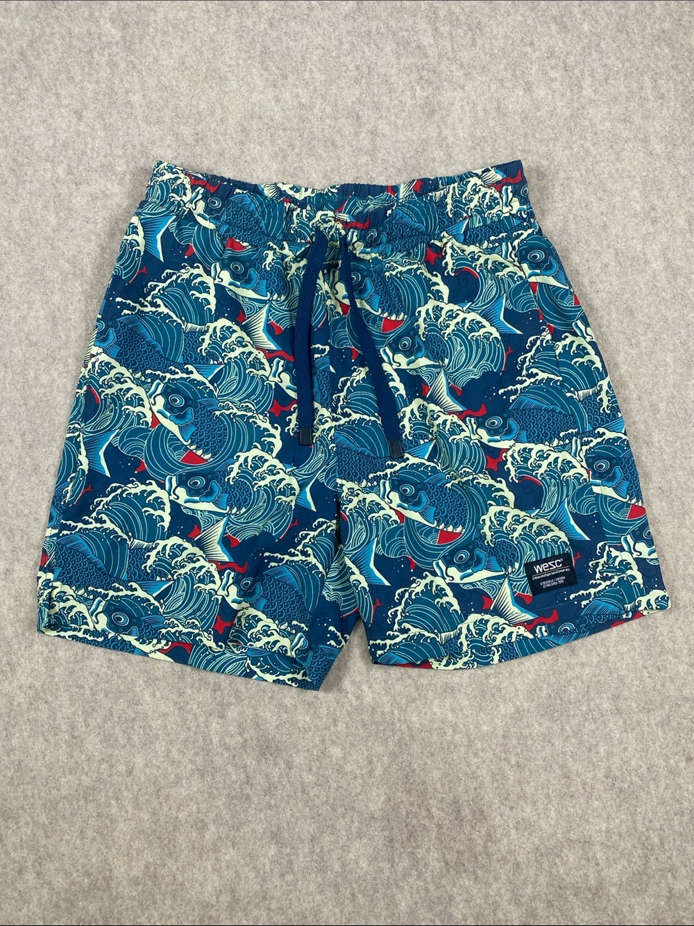 WeSC Austin Koi Wave Print Pull-On Shorts Blue Unisex S / Women’s M